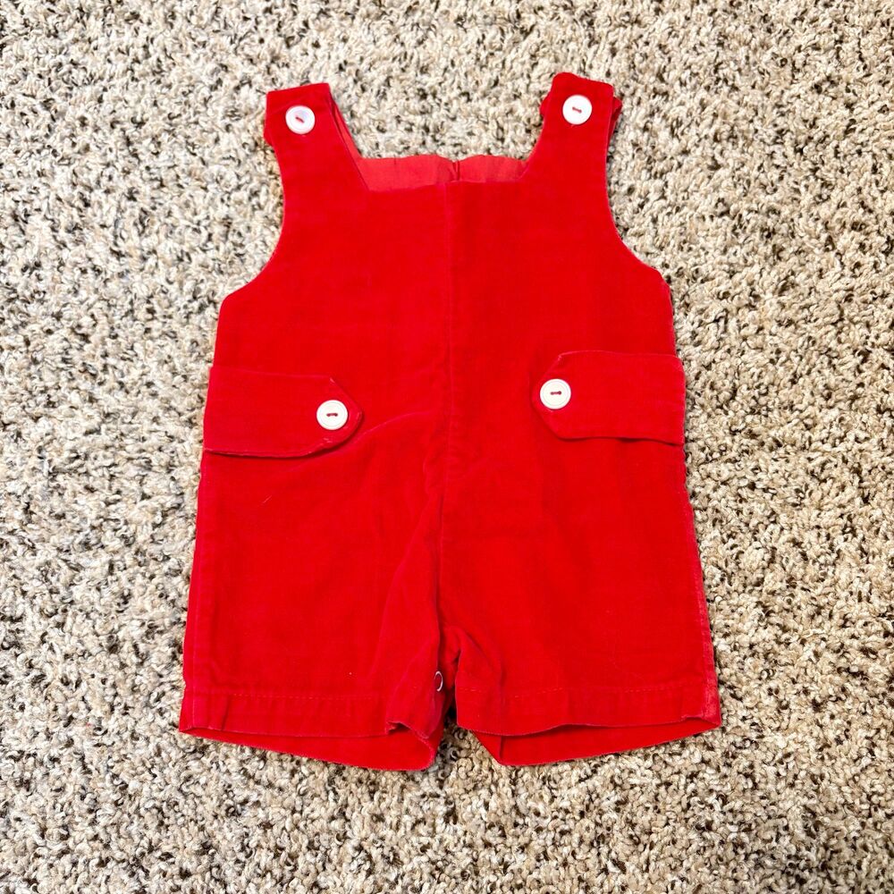 Vintage Handmade Baby Boy Red Velveteen Jon Jon Romper Christmas Holiday